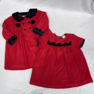 Little bitty matching dress and coat red with black velour trim 18m